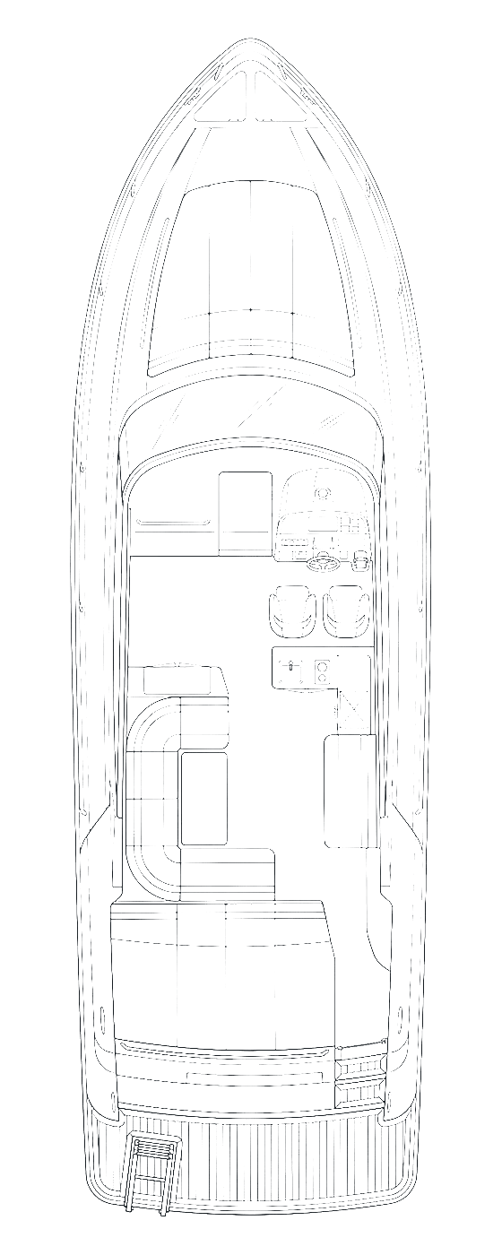 The main-deck plan of the boat, every seat and sunbed marked.